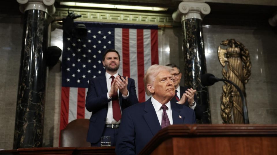 El presidente Donald Trump durante su discurso ante el Congreso, donde culpó a Biden por la inflación.