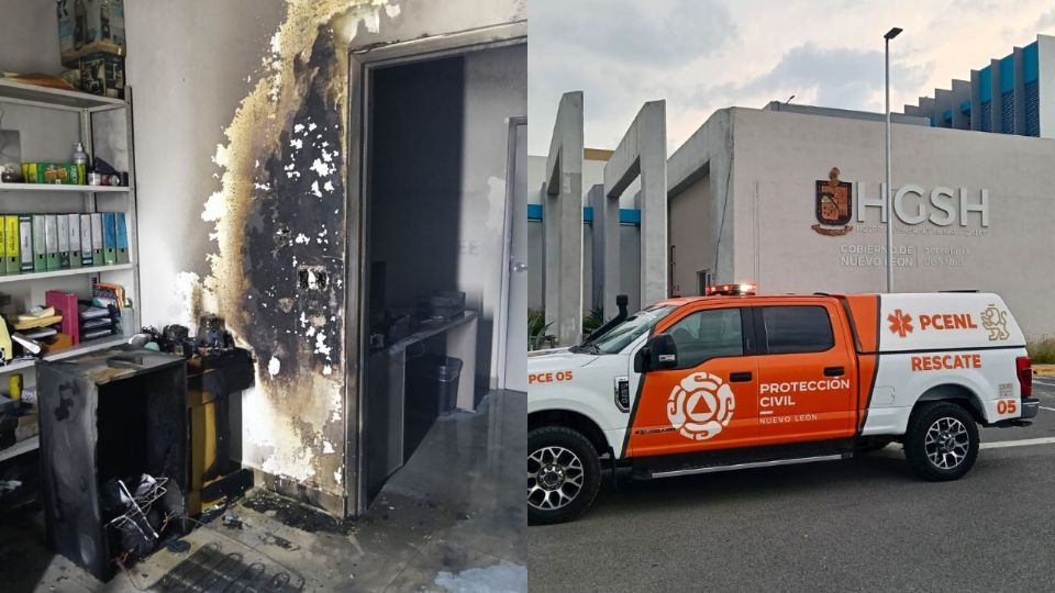 Personal de Protección Civil de Nuevo León inspeccionó el área afectada tras el incendio en el Hospital General de Sabinas Hidalgo.