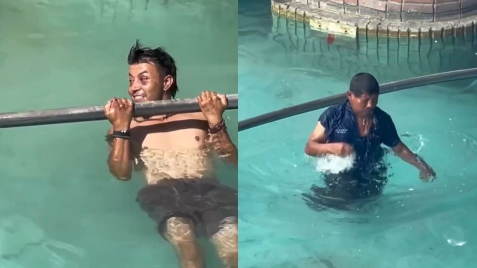 Personas en situación de calle se bañaron en el canal de Santa Lucía ante el calor extremo en Monterrey.