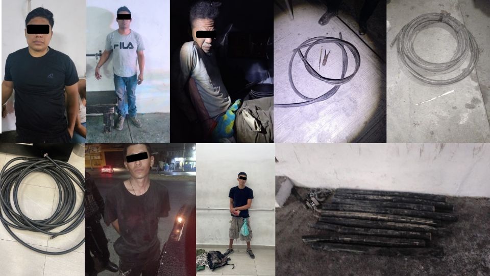 Cableado robado en distintas zonas de Nuevo León, propiedad de TELMEX, fue recuperado tras la detención de cinco personas.