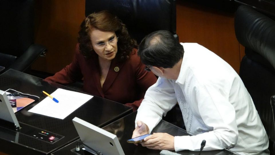La diputada Dolores Padierna y el senador Gerardo Fernández Noroña conversaron durante la Sesión de la Comisión Permanente.