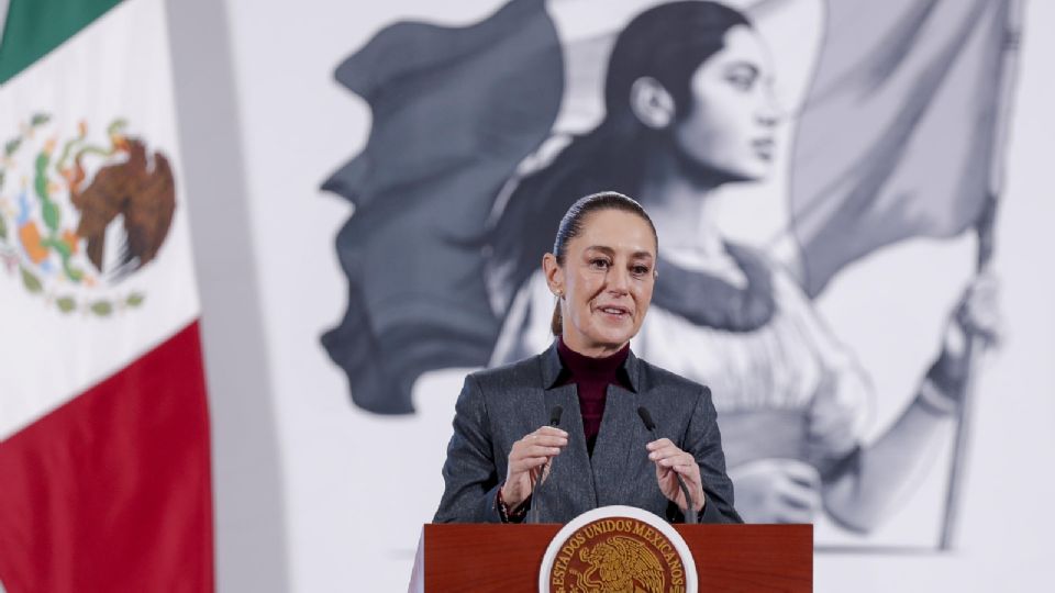 La presidenta de México, Claudia Sheinbaum, durante su conferencia de prensa diaria este viernes.