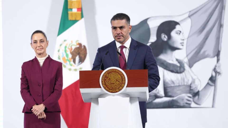 Omar García Harfuch, titular de la SSPC en la conferencia matutina de la presidenta Claudia Sheinbaum.