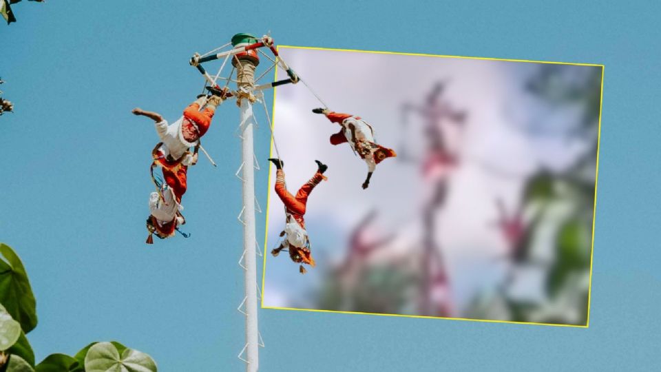 Voladores de Papantla durante el ritual.