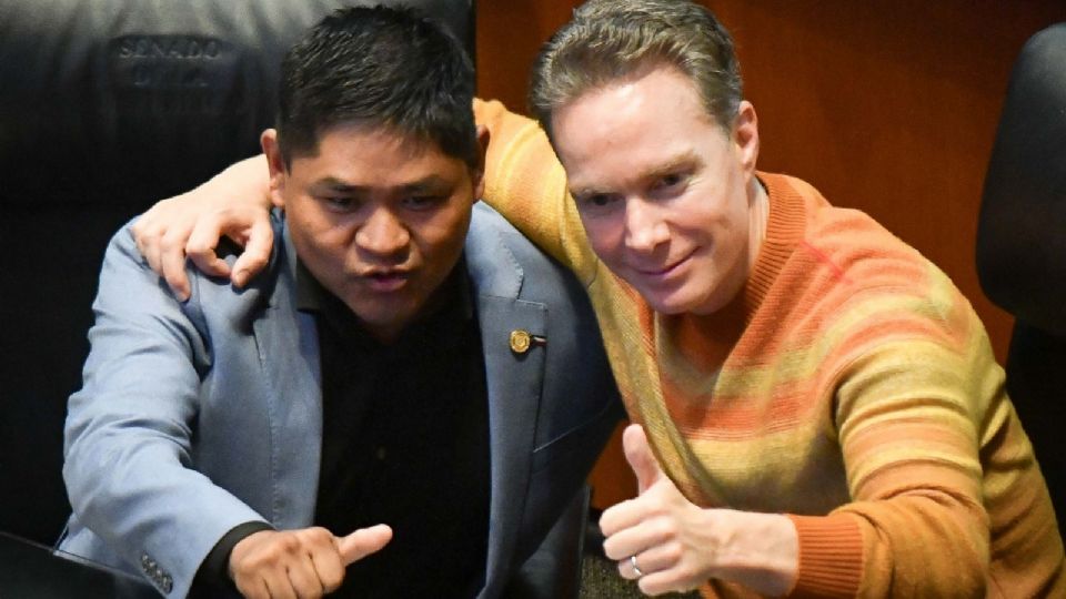 Los senadores del PVEM: Erasmo Catarino y Manuel Velasco, durante la sesión extraordinaria del Senado de la República.