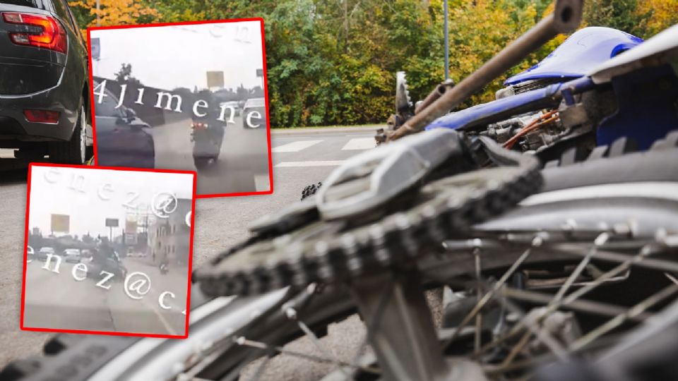 Motociclista se estrella contra auto en Circuito Interior y se levanta tras el impacto.