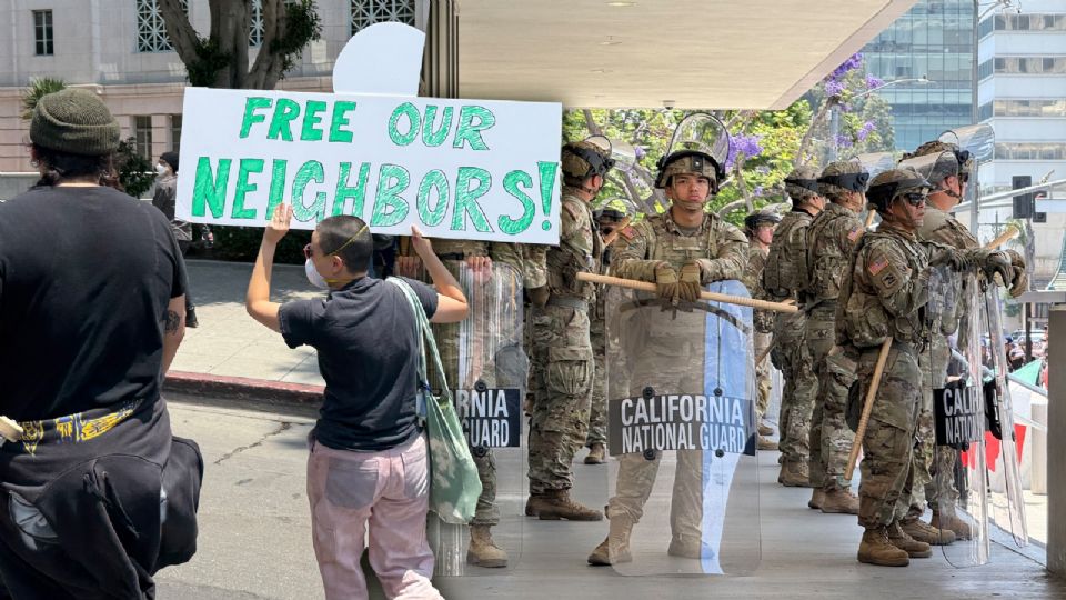 Protestas en Los Ángeles: Bandera de México en medio de disturbios que Trump aprovecha para su campaña política.
