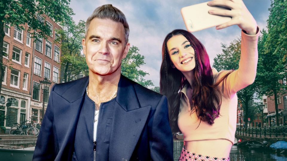 Robbie Williams pide selfies a desconocidos en Ámsterdam.