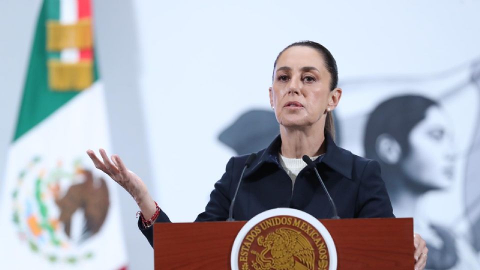 La presidenta de México, Claudia Sheinbaum, durante una rueda de prensa este martes, en Palacio Nacional.