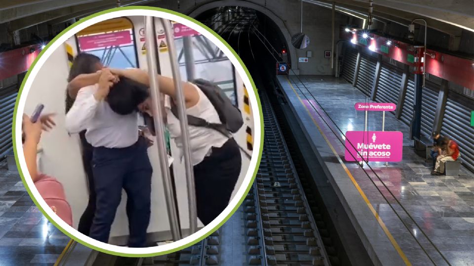 Personal de Metrorrey tuvo que intervenir en la riña de las mujeres.