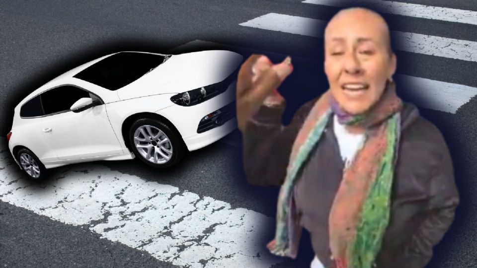 Momento en que 'Lady Paso Peatonal' intenta golpear a un policía de tránsito en CDMX.