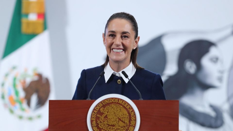 La presidenta de México, Claudia Sheinbaum, en una rueda de prensa en el Palacio Nacional de CDMX.