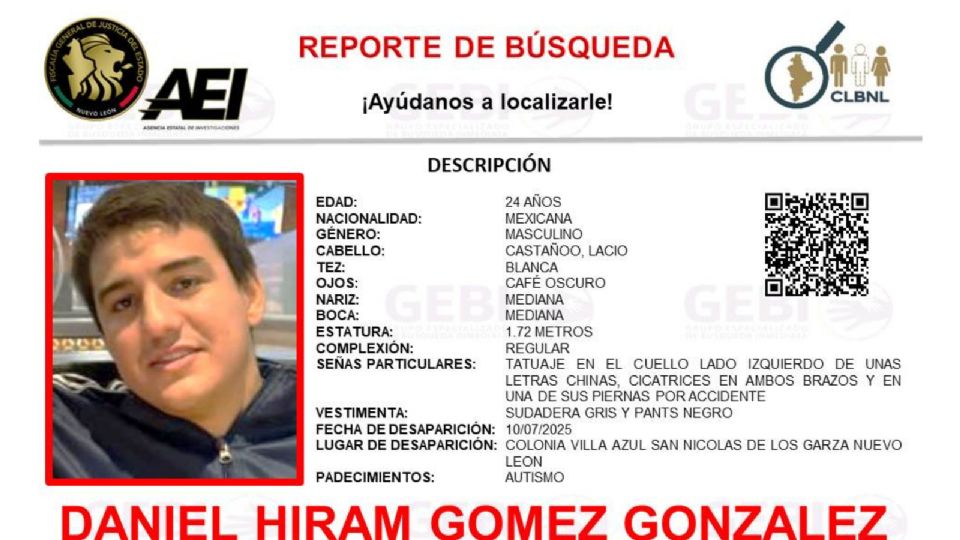 El Grupo Especializado en Búsqueda Inmediata hace el llamado a la comunidad para dar con el paradero del joven.