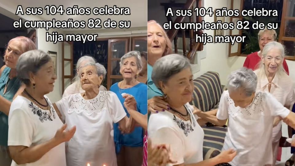 Abuelita de 104 años causa ternura al bailar en el cumpleaños 82 de su hija