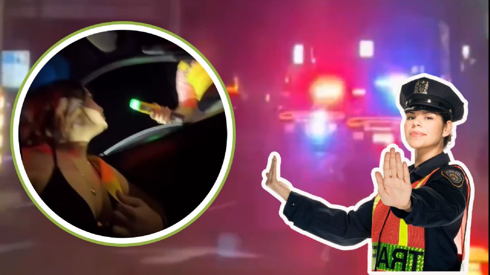 La pareja de jóvenes evidenció a un oficial de Tánsito de Monterrey.