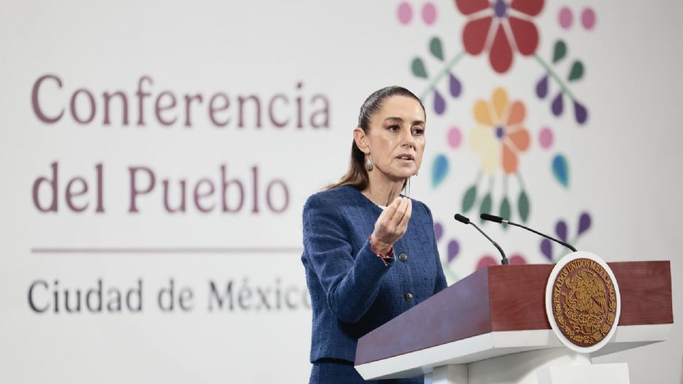 La presidenta de México, Claudia Sheinbaum, durante una rueda de prensa en Palacio Nacional.