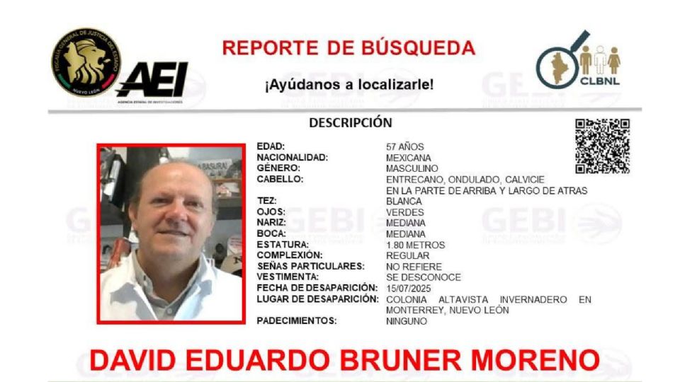 El Grupo Especializado en Búsqueda Inmediata hace el llamado a la comunidad para dar con el paradero del hombre.