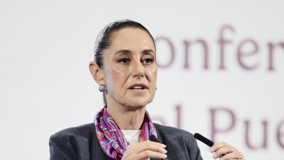 La presidenta de México, Claudia Sheinbaum, en una rueda de prensa en el Palacio Nacional.