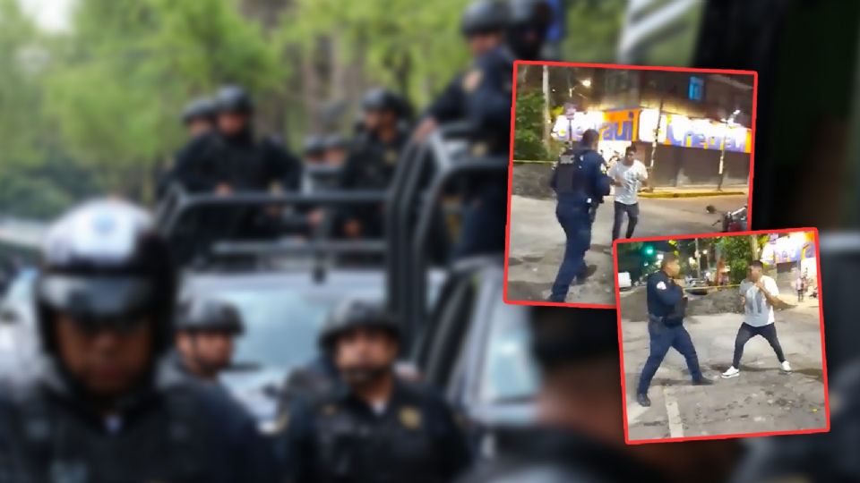 En las imágenes se observa a un agente forcejeando con un hombre joven en plena vía pública.