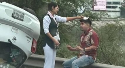 Enfermera del IMSS auxilia a conductor herido tras accidente en Monterrey