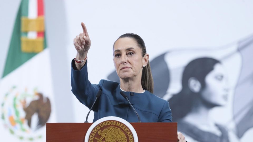 La presidenta de México, Claudia Sheinbaum, en una rueda de prensa en el Palacio Nacional.