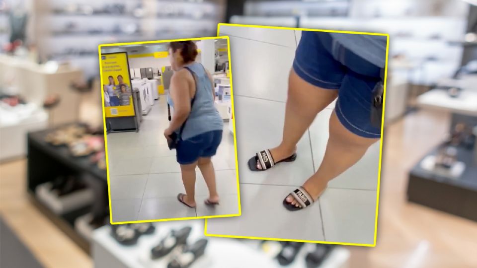 Mujer se prueba sandalias en Coppel, olvida devolverlas y casi sale de la tienda sin pagar.