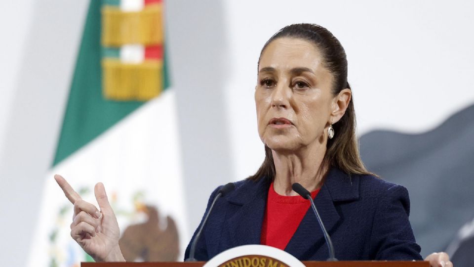 La presidenta de México, Claudia Sheinbaum, durante una rueda de prensa en Palacio Nacional.