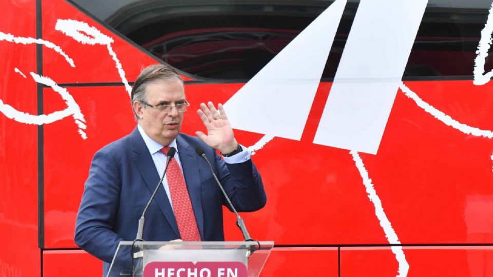 Marcelo Ebrard, secretario de Economía, durante su intervención en el evento protocolario en donde la empresa MOBILITY ADO recibió el Sello 'Hecho en México'.