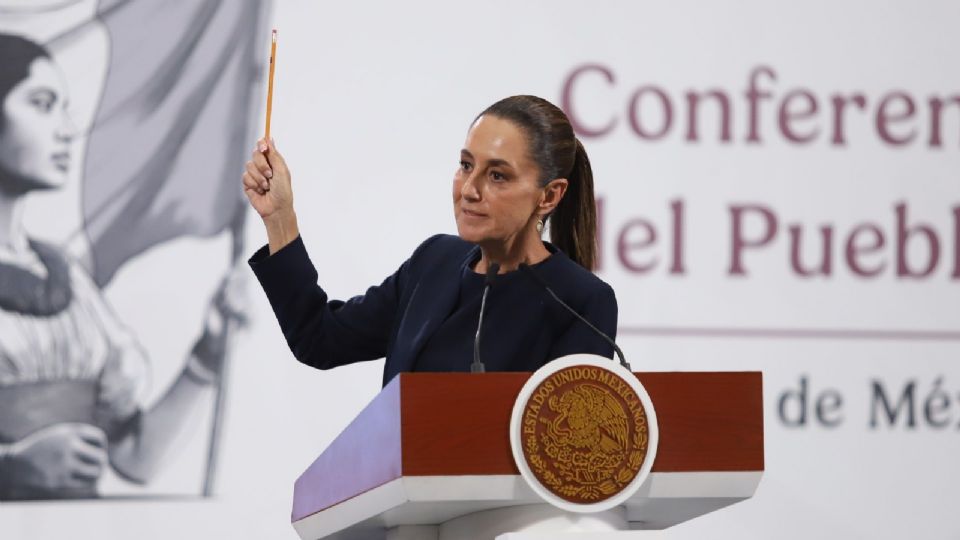 Claudia Sheinbaum, presidenta de México, durante la conferencia de esta mañana en Palacio Nacional.