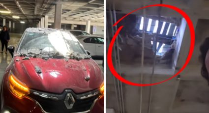 Techo de estacionamiento en centro comercial colapsa sobre camioneta | VIDEO