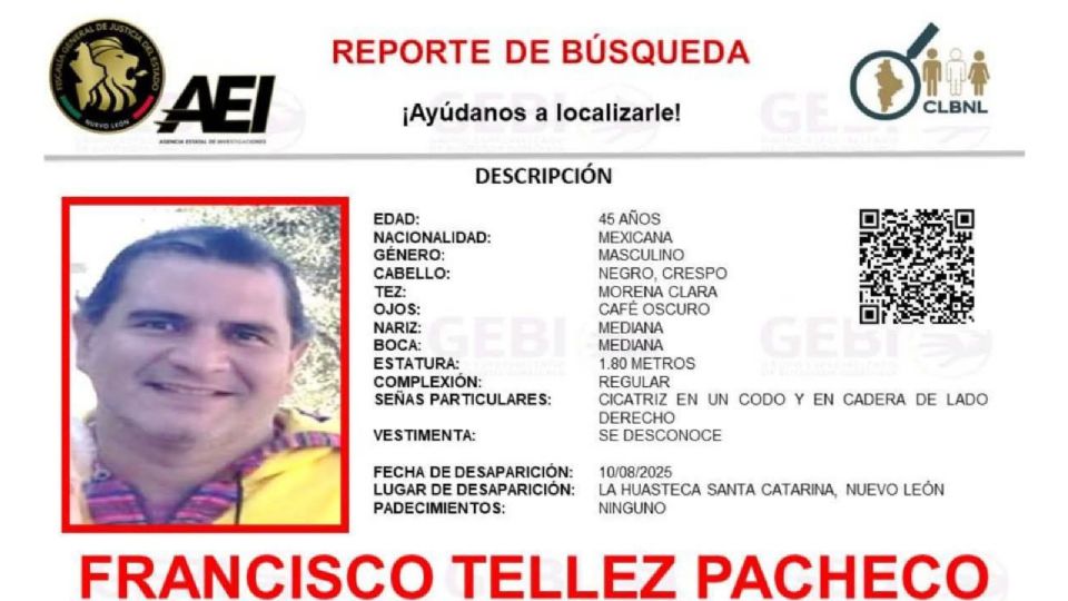 El Grupo Especializado en Búsqueda Inmediata hace el llamado a la comunidad para dar con el paradero del hombre.