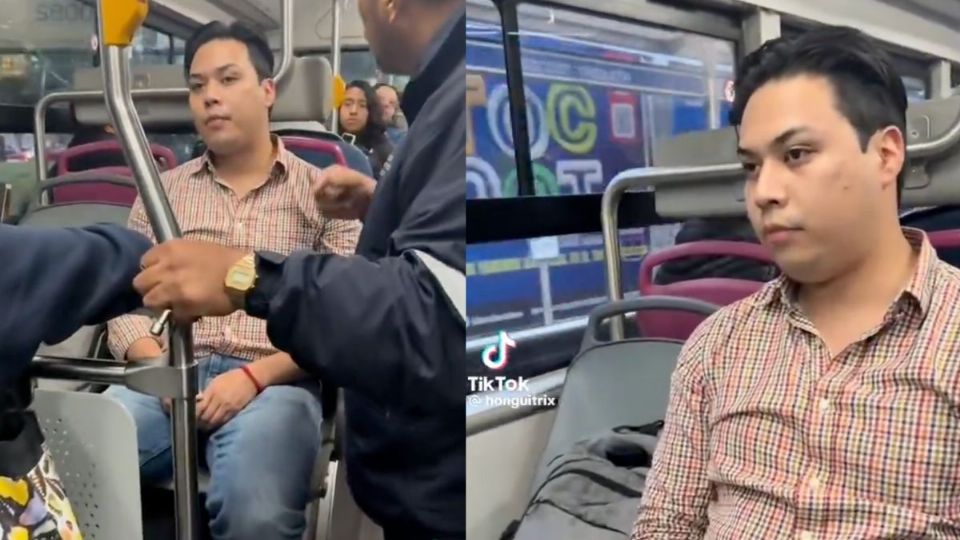 Joven ocupa dos asientos en el transporte público y es llamado 'Lord Trolebús'