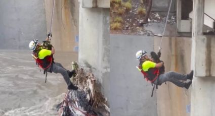 Rescatan a perrito atrapado en arroyo El Obispo tras fuertes lluvias en San Pedro