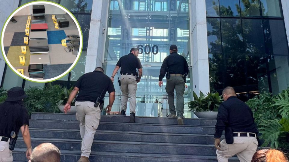 La Fiscalía de Nuevo León aseguró equipo de cómputo y documentos durante un cateo en oficinas de la Torre Vasconcelos, en San Pedro.