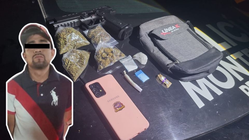 Policía de Monterrey detuvo a un hombre con un arma de fuego y diversas drogas durante un operativo en el centro de la ciudad.