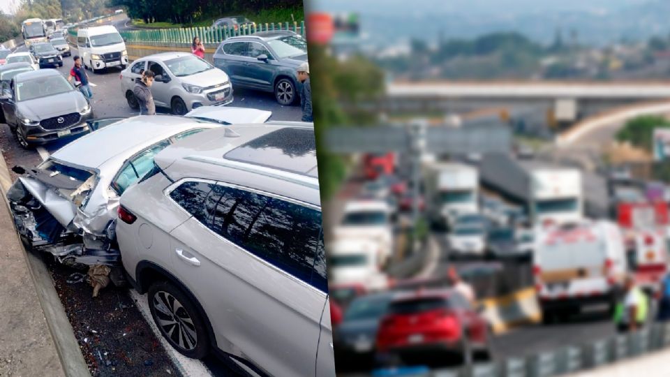 La carambola en la autopista México–Cuernavaca dejó caos vial, varios vehículos dañados y retraso para varios automovilistas.