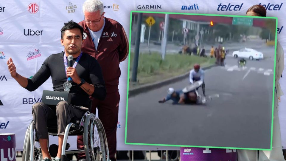 Marco Caballero durante su discurso de denuncia frente a Clara Brugada.