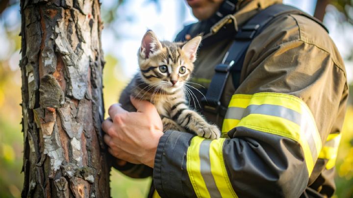 VIDEO | Bomberos de CMDX rescatan a una gatita ATRAPADA en un árbol desde EL VIERNES en Iztapalapa