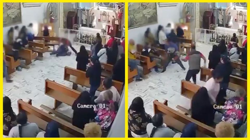 VIDEO: Sujeto intenta apuñalar a un hombre dentro de una iglesia en Edomex
