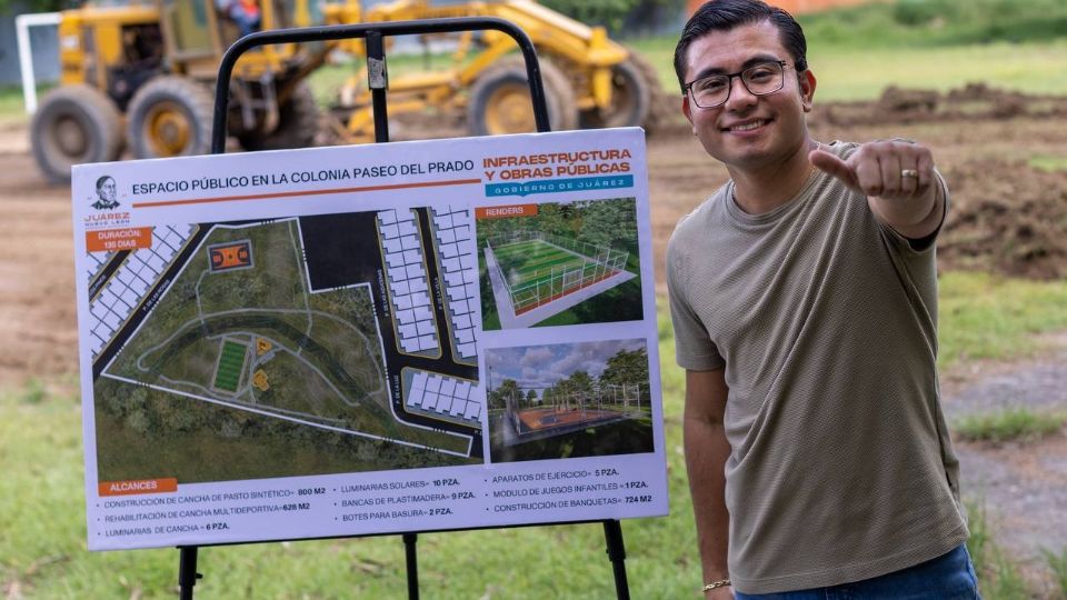 El alcalde Félix Arratia Cruz supervisa el inicio de la rehabilitación del Espacio de Unidad Paseo del Prado, que incluirá canchas, juegos infantiles y luminarias solares.