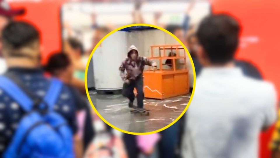 Joven practica con su patineta en Metro de la CDMX.