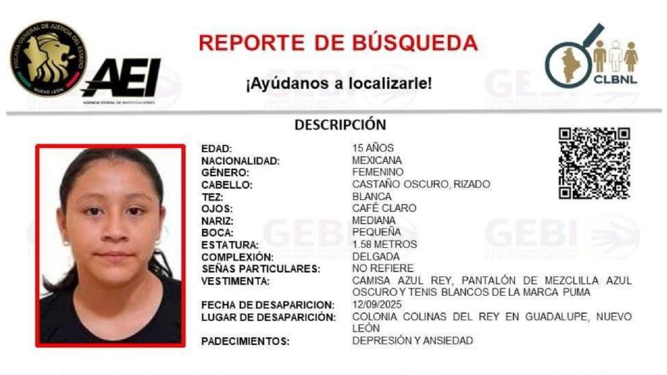 La joven es buscada desde este viernes 12 de septiembre por sus familiares.