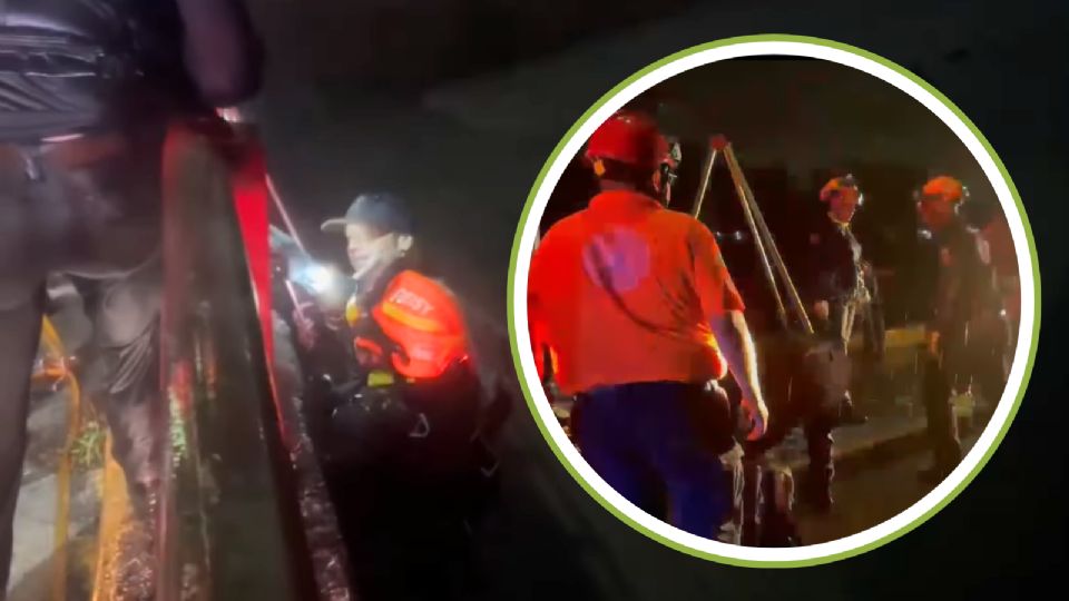 Elementos de Protección Civil y Policía de Juárez realizaron un rescate con cuerdas para poner a salvo a un hombre atrapado en el Río Santa Catarina.
