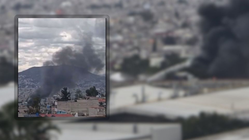 Se registra fuerte incendio en fábrica de Los Reyes La Paz, Edomex.