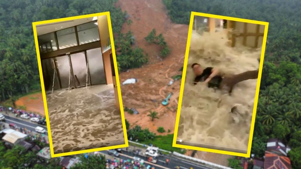 VIDEO | Poder del Súper Tifón Ragasa arrasa con la entrada de un hotel en Hong Kong