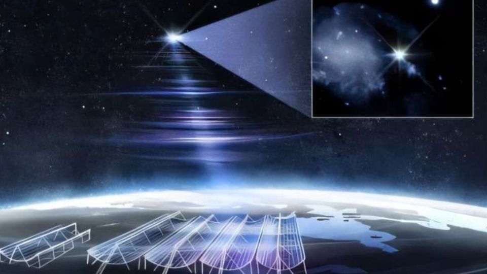 Representación artística de CHIME/FRB y sus estabilizadores localizando FRB 20250316A/RBFLOAT.