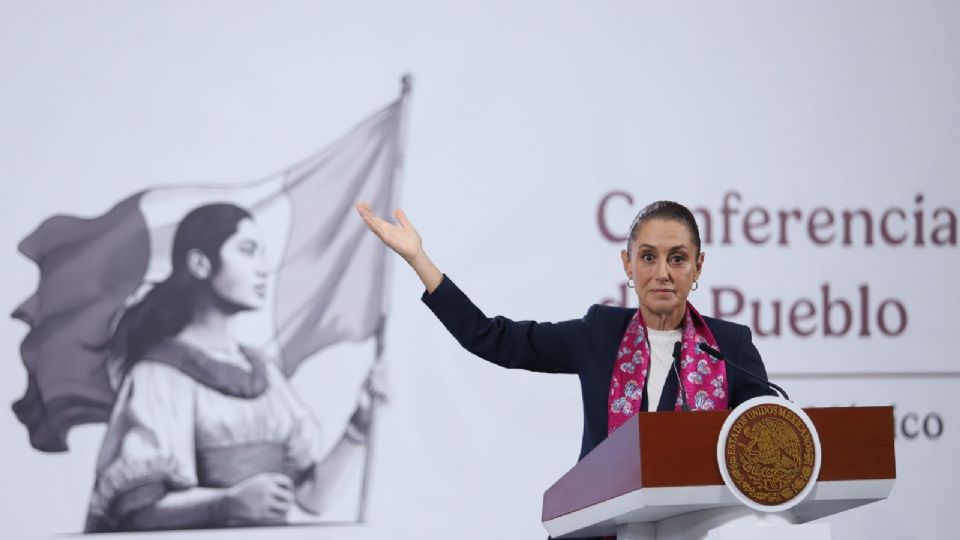 Claudia Sheinbaum, presidenta de México, durante la conferencia del pueblo de este martes en Palacio Nacional.