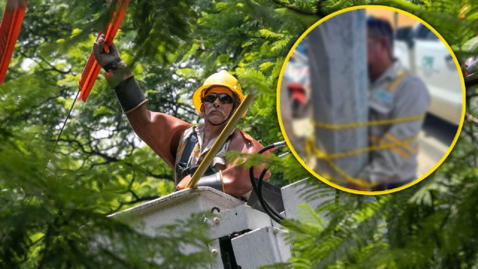 Amarran a poste de luz a trabajador de CFE.