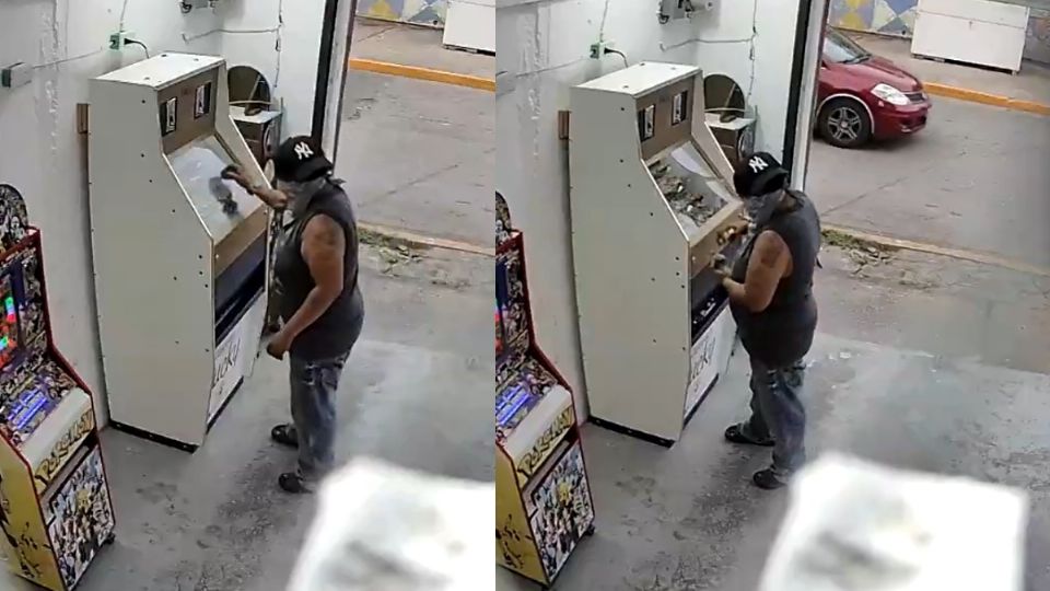 Queda en video el momento en donde un sujeto roba una máquina tragamonedas