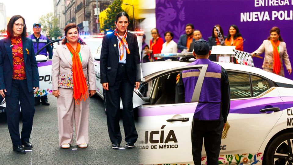 La Jefa de Gobierno, Clara Brugada, durante el banderazo de salida de las patrullas en Av. 20 de Noviembre.